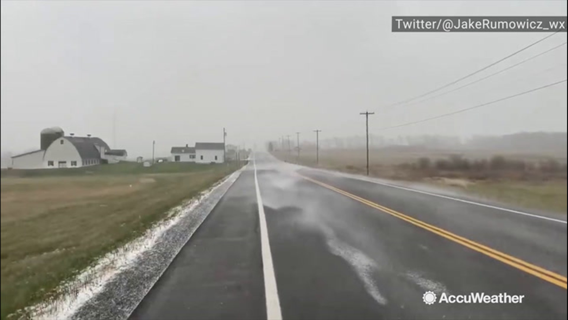 Howling winds and lakeeffect snow scream down road
