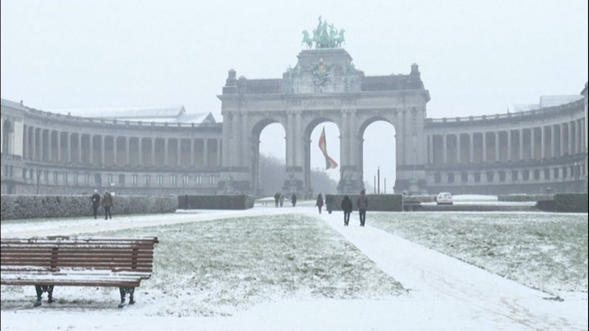 Residents in Brussels, Belgium, enjoyed a light snowfall on Jan. 16.