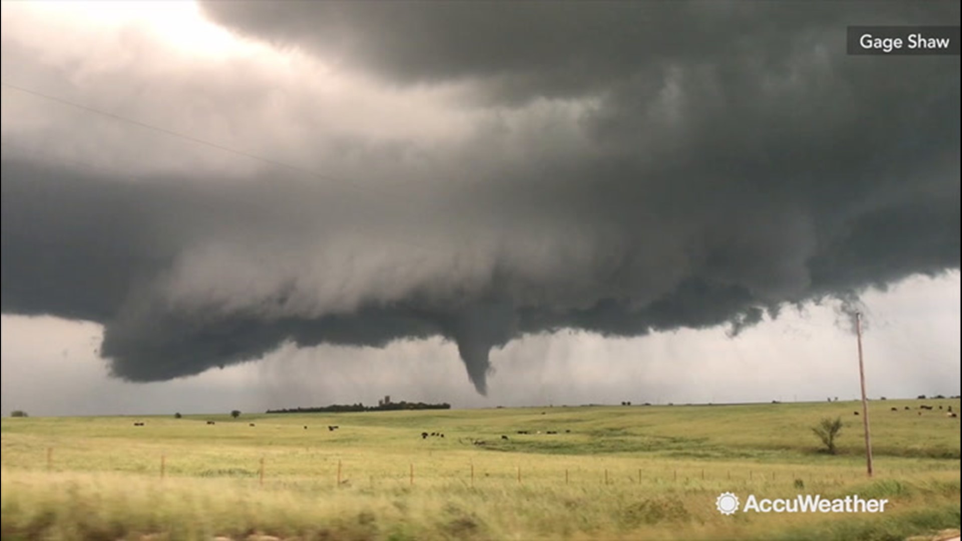 Storm chaser Gage Shaw spotted this large tornado ripping through an area near Alta Vista, Kansas, on Aug.15.