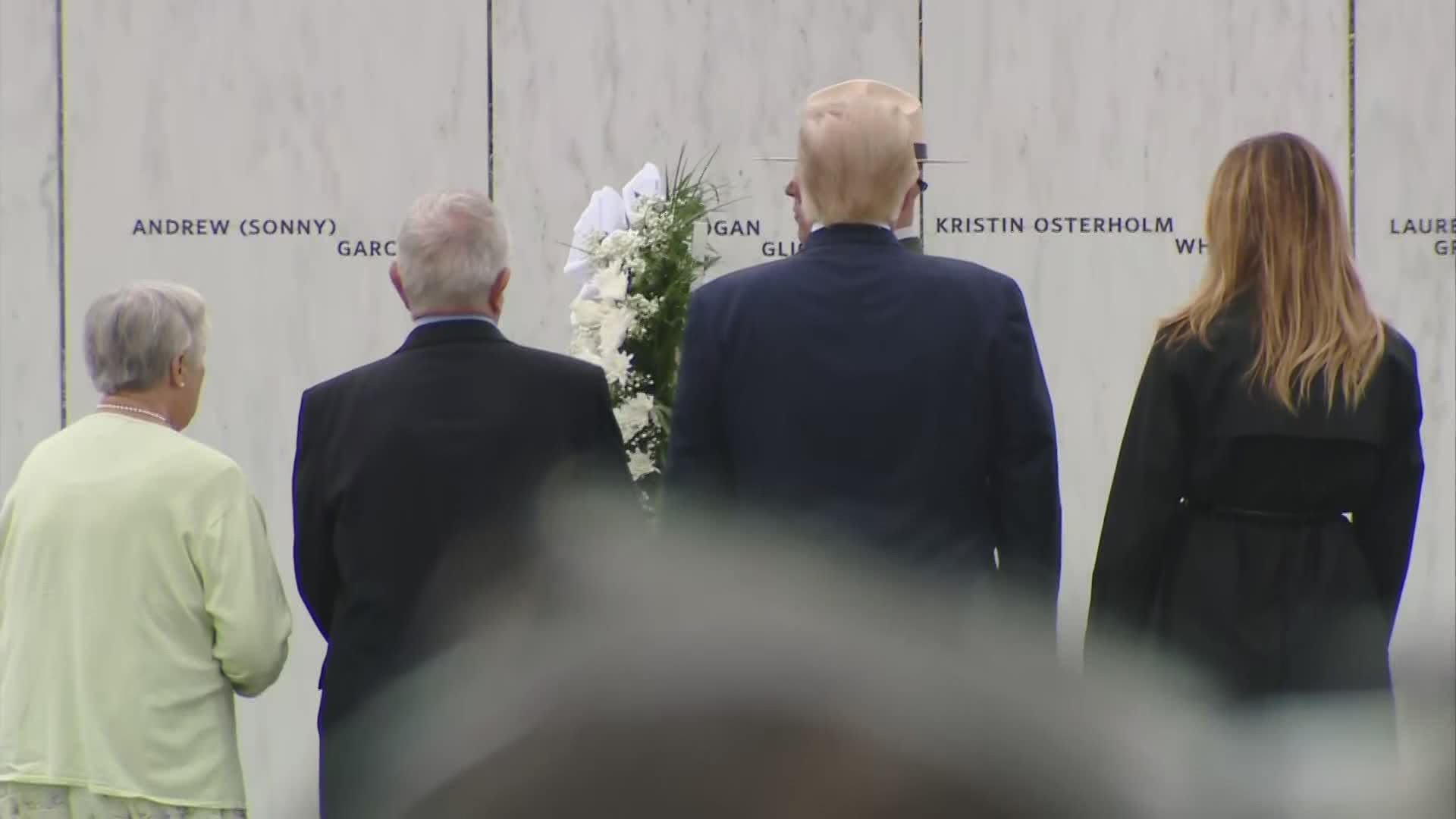 Visiting the Flight 93 9/11 memorial in Shanksville, Pennsylvania, President Donald Trump and his wife Melania lay a wreath.