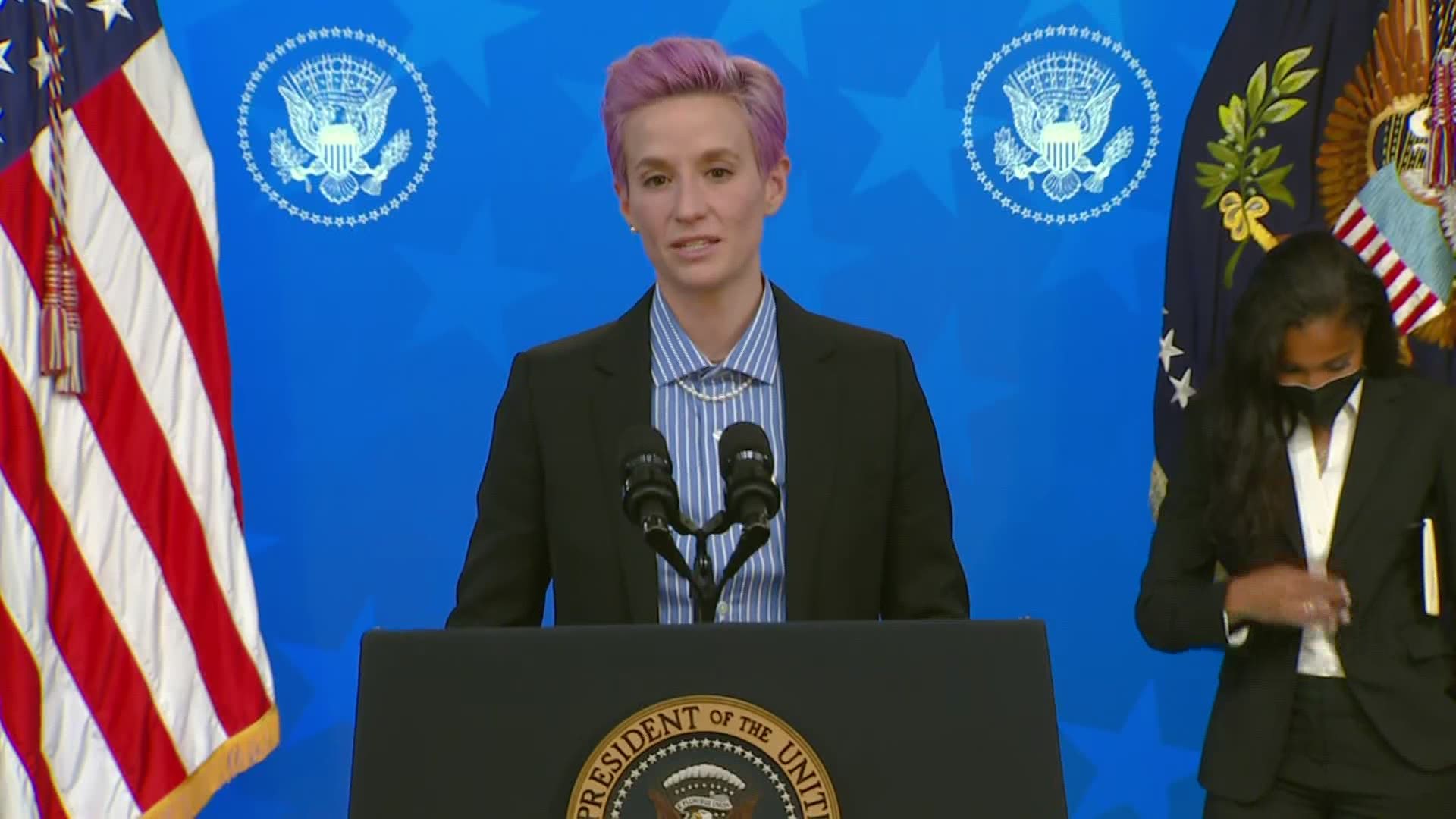 Megan Rapinoe of the U.S. women’s national soccer team took part in a roundtable on Equal Pay Day at The White House.
