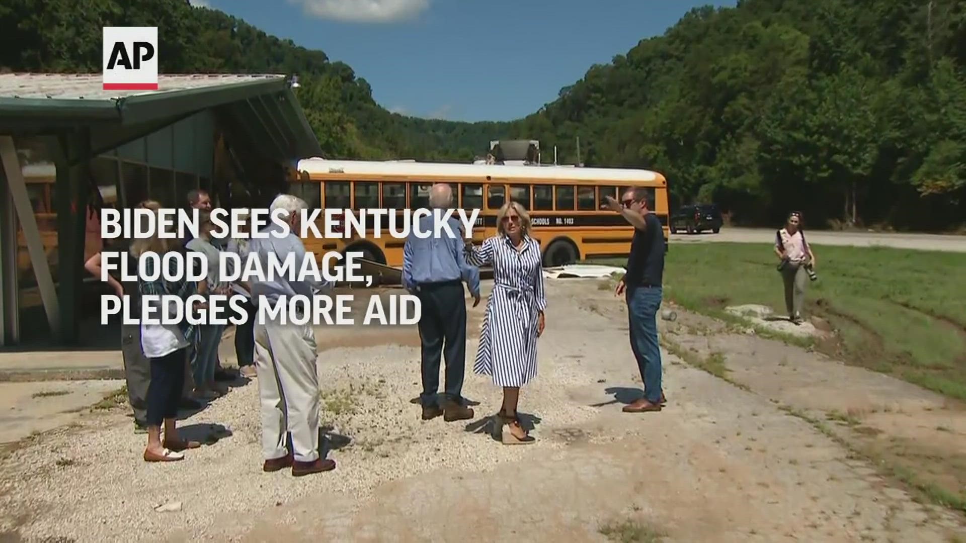 President Biden and first lady Jill Biden witnessed the damage on Monday from devastating storms that have resulted in the worst flooding in Kentucky's history.