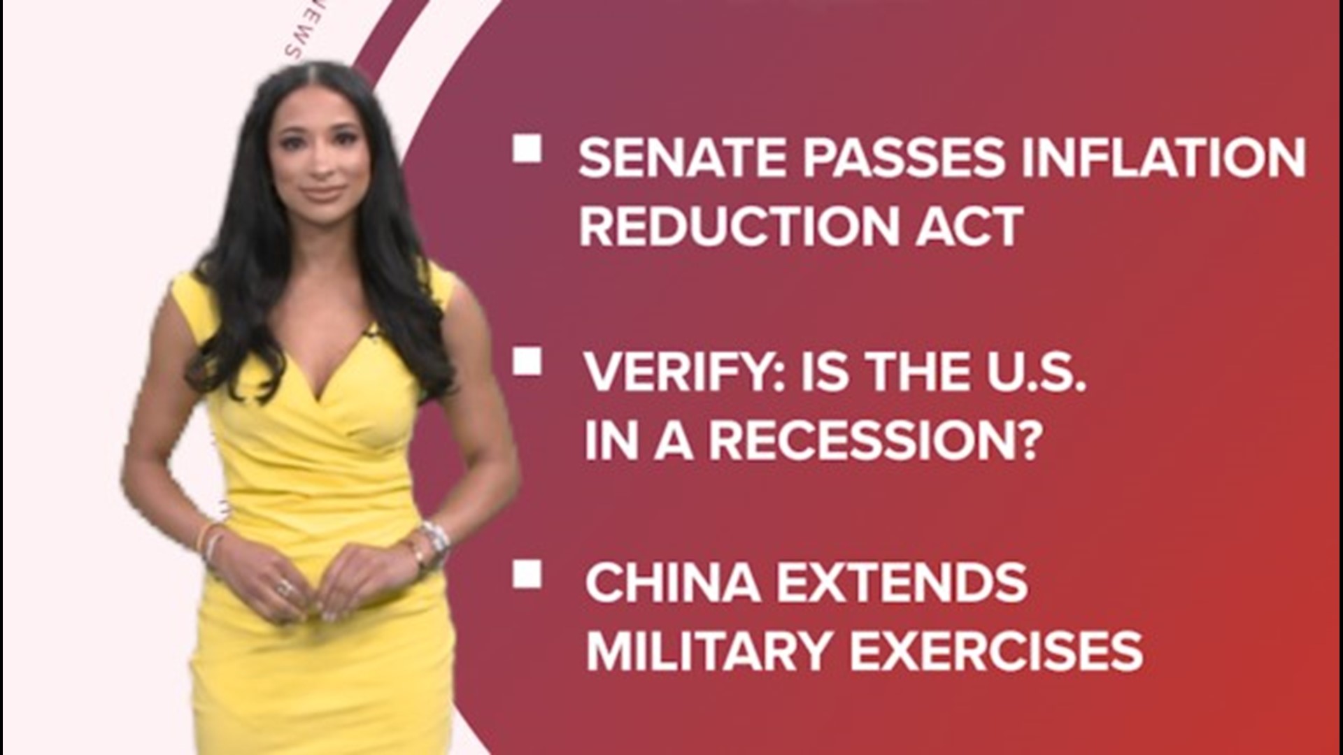 A look at what is happening in the news from the Senate passing the Inflation Reduction Act to China extending military exercises and return of sea turtles.