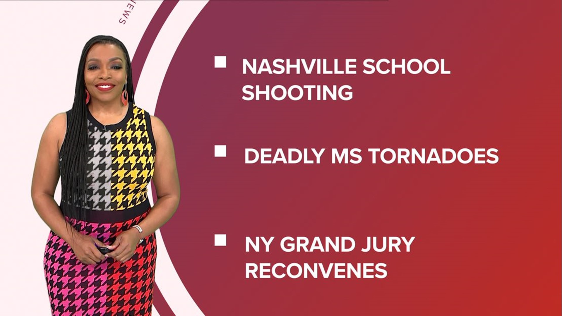 A look at what is happening in the news from a school shooting in Nashville to cleanup of deadly tornadoes in the South and a fishing tale comes to a close.