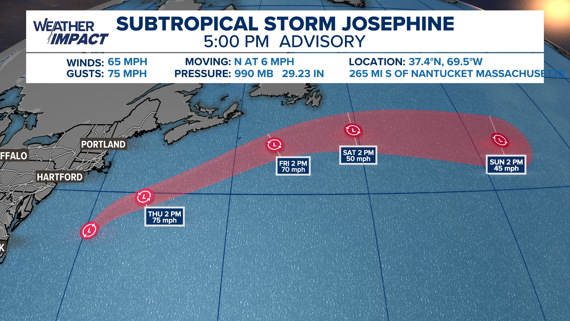 Offshore nor'easter becomes Subtropical Storm Josephine