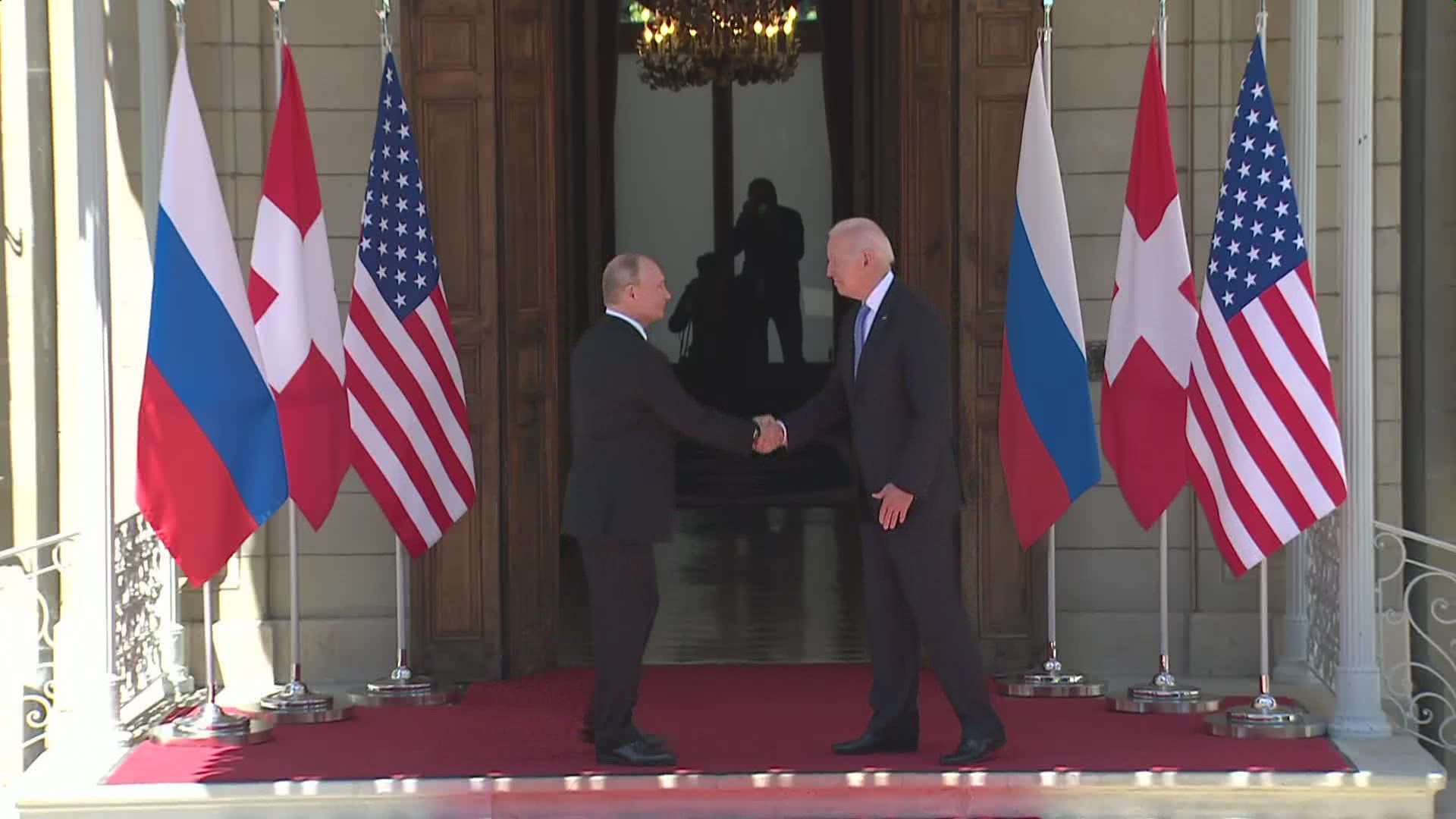 U.S. President Joe Biden and Russia's Vladimir Putin shake hands before their highly anticipated summit in the Swiss city of Geneva.