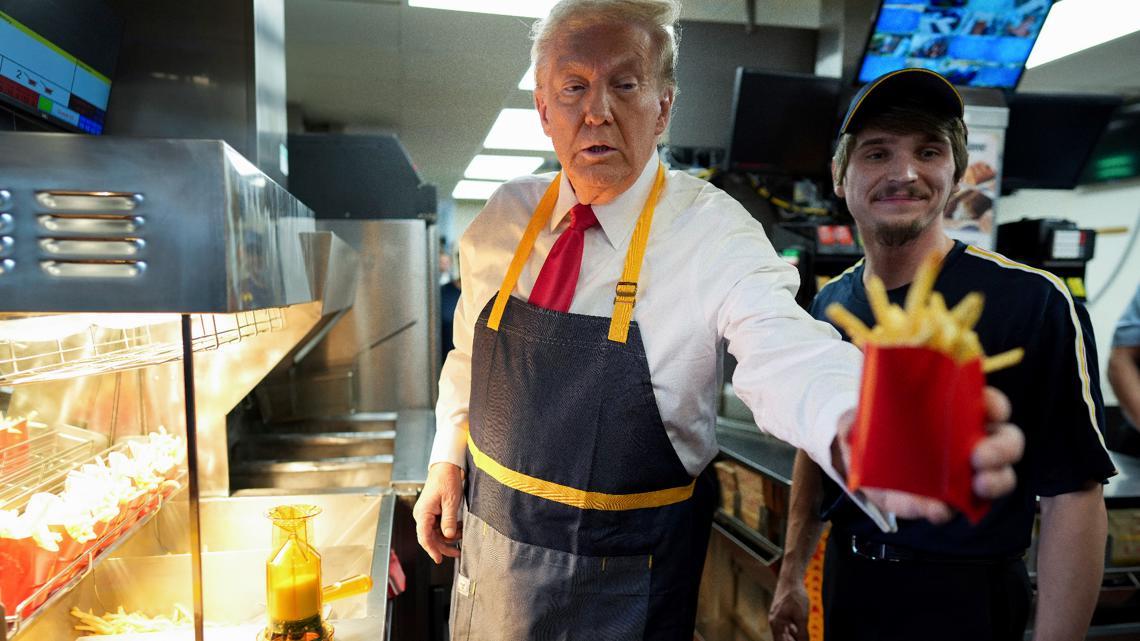 Trump works McDonald's fry station during Pennsylvania visit