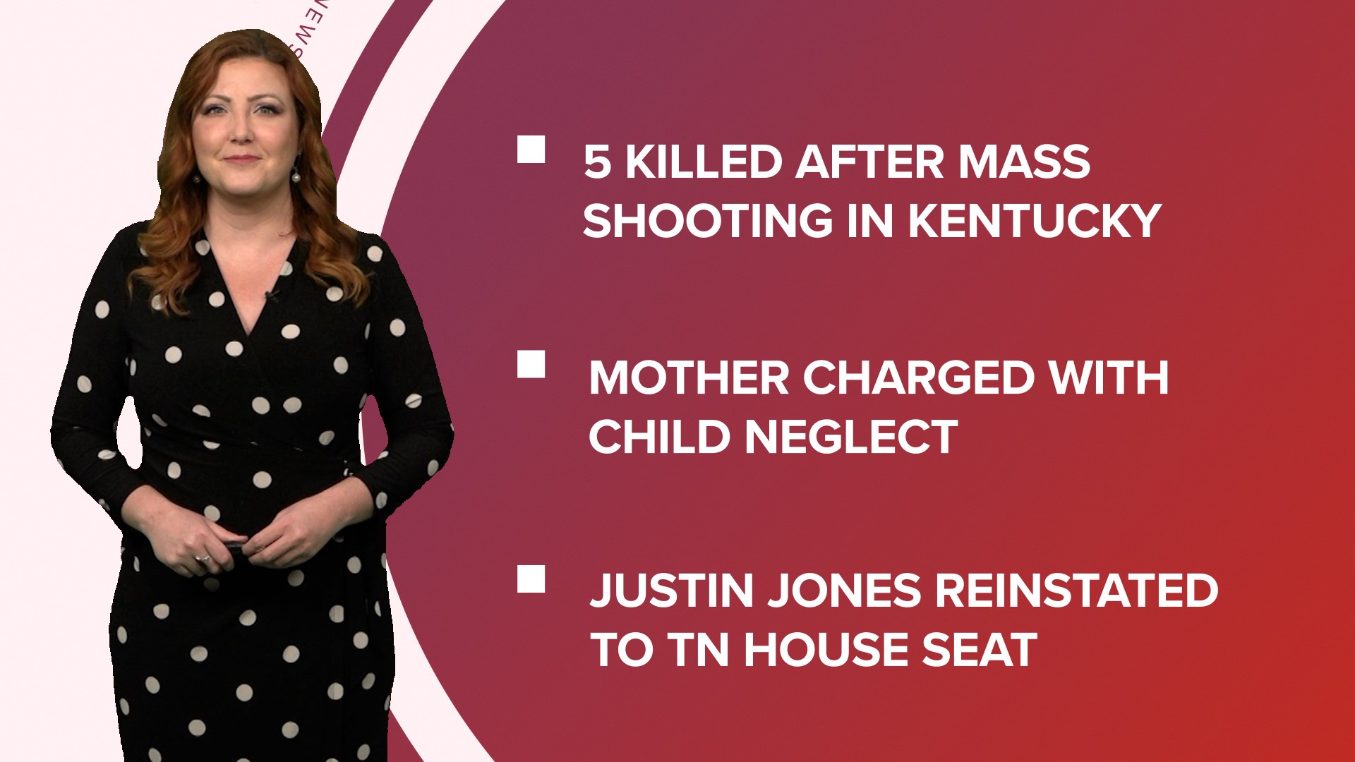 A look at what is happening in the news from five killed in a mass shooting in Louisville to a mother charged after her 6-year-old son shoots his teacher.