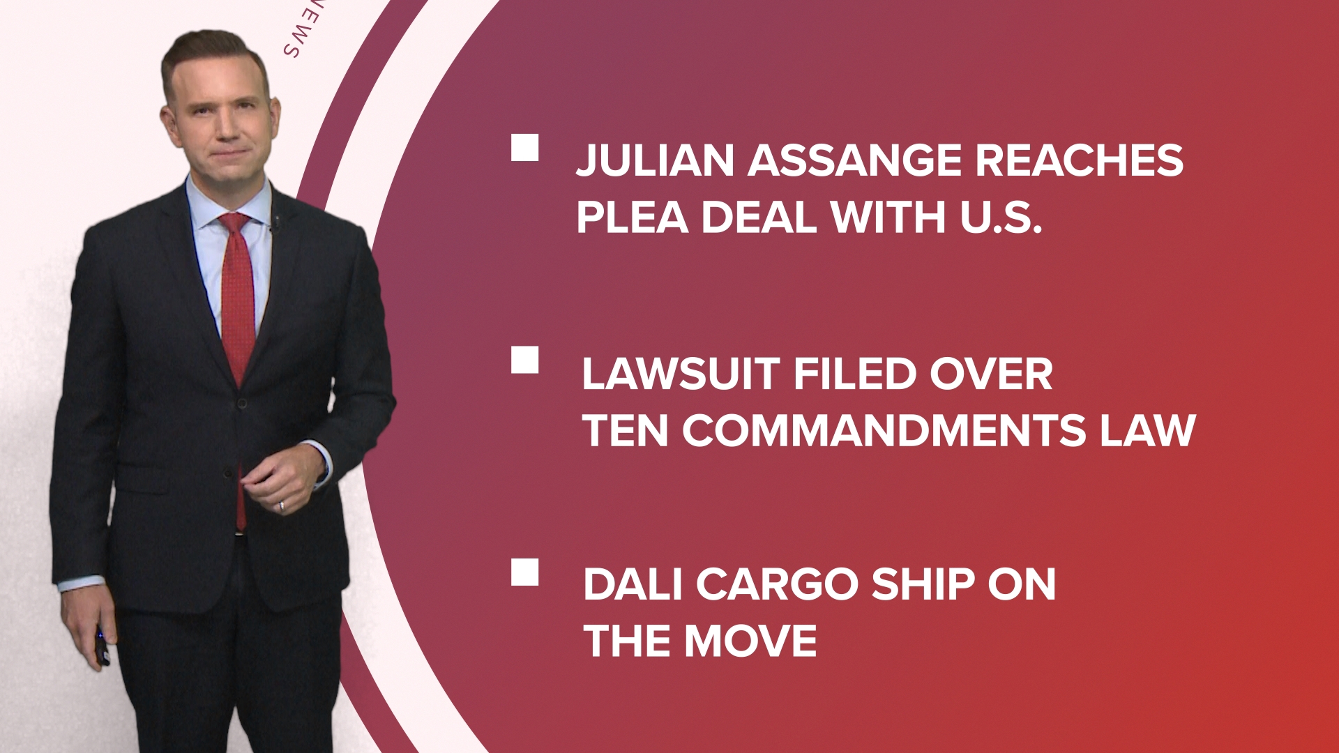 A look at what is happening in the news from Julian Assange reaching a plea deal with the U.S. to new lawsuit against 10 commandments in Louisiana schools and more.