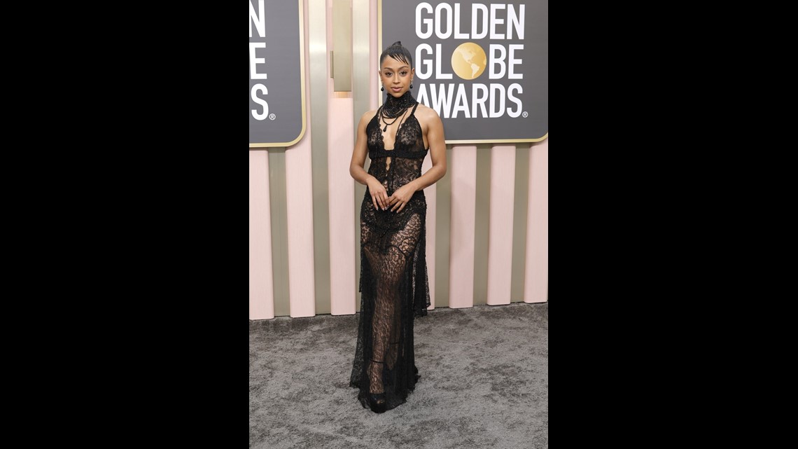 Liza Koshy's Sheer 2023 Goldens Globes Look Includes a Lace Thong (Exclusive)