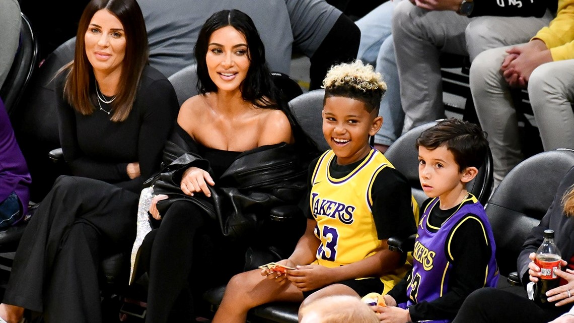 Kim Kardashian Sits Courtside With Son Saint West at L.A. Lakers Game ...