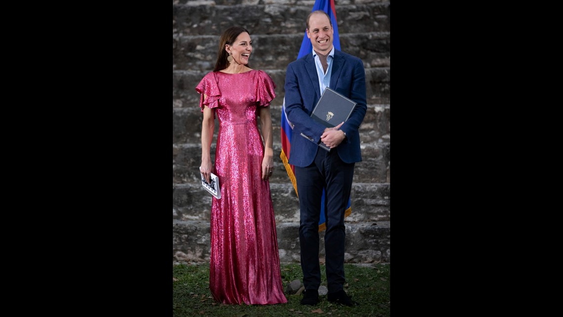 Kate Middleton Dazzles in Shimmering Pink Gown as Prince William Honors His Grandparents in Belize | wkyc.com Kate Middleton Dazzles in Shimmering Pink Gown as Prince William Honors His Grandparents in Belize | wkyc.com