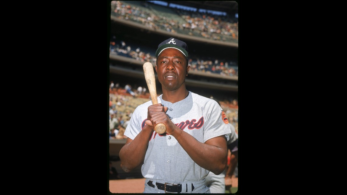 Hank Aaron of the Milwaukee Brewers poses for a portrait before a