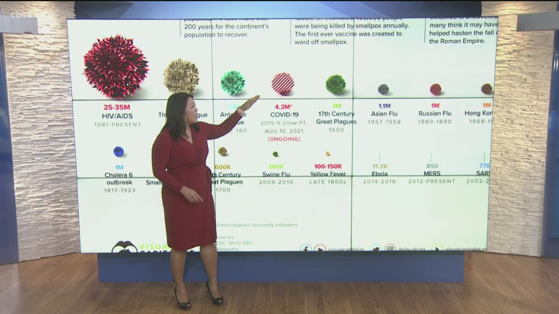 In the early days of the COVID-19 pandemic, News 8 shared an illustration showing the history of pandemics. Now, 18 months later, we wanted to see how it has changed