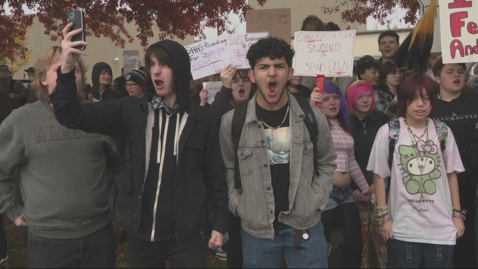 Students began protesting outside the building Thursday morning, and the district announced at around 11 a.m. that the school would be closed Thursday and Friday.