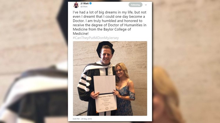J.J. Watt receives honorary degree from Baylor College of Medicine