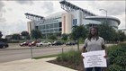 Houston man stands outside NRG, hopes Texans will allow him to try out for team
