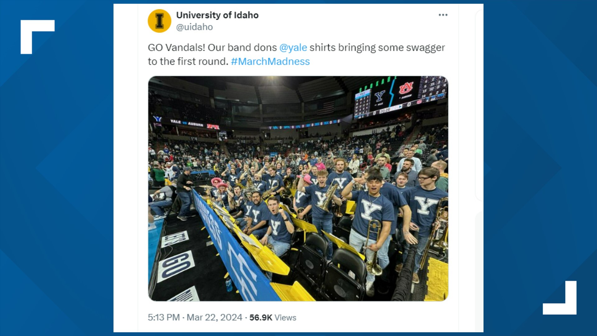 Why was the Idaho band filling in for Yale in NCAA Tournament?