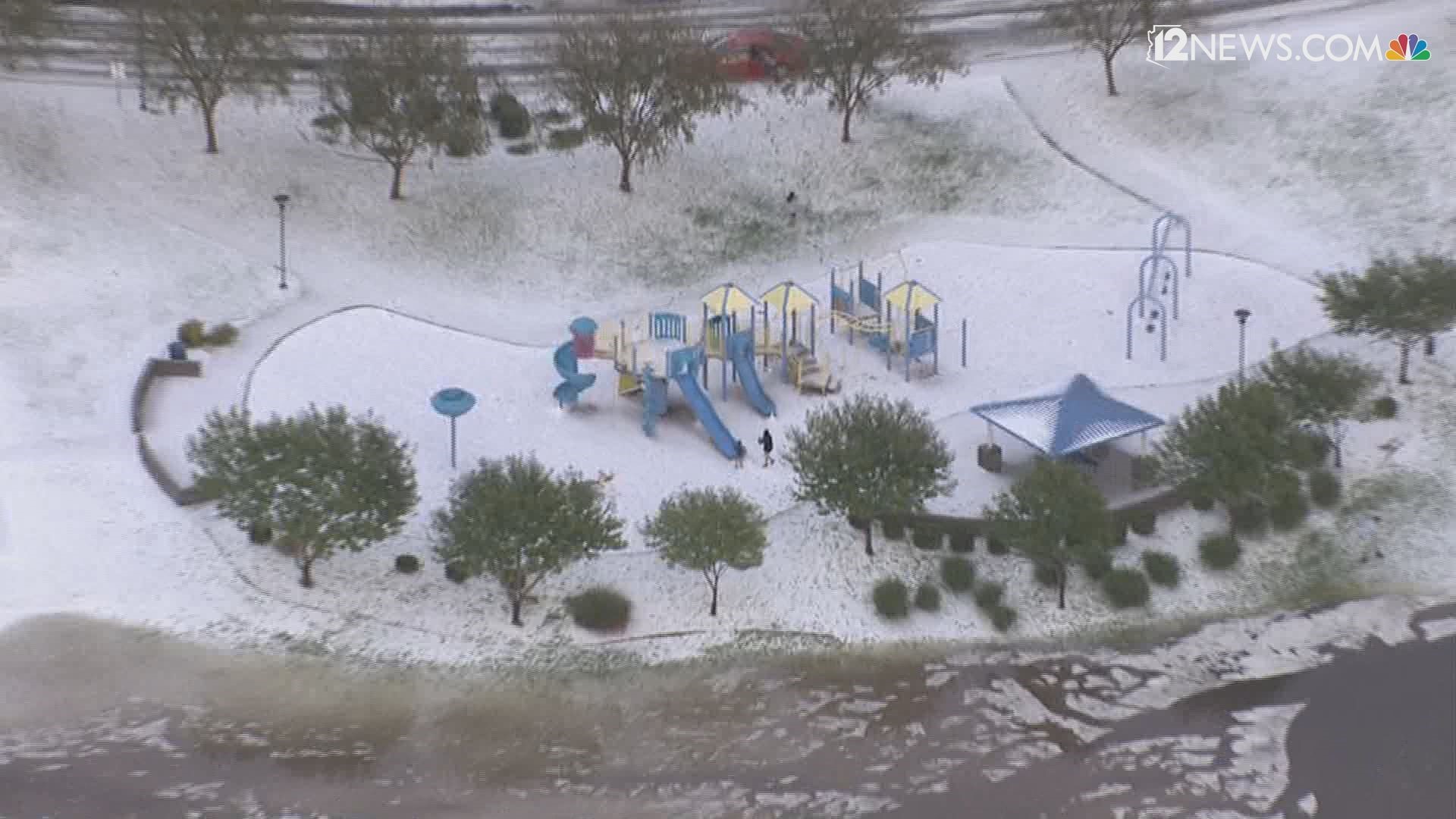 It looks like a winter wonderland in Goodyear. But that's not snow you see, it's a blanket of hail!