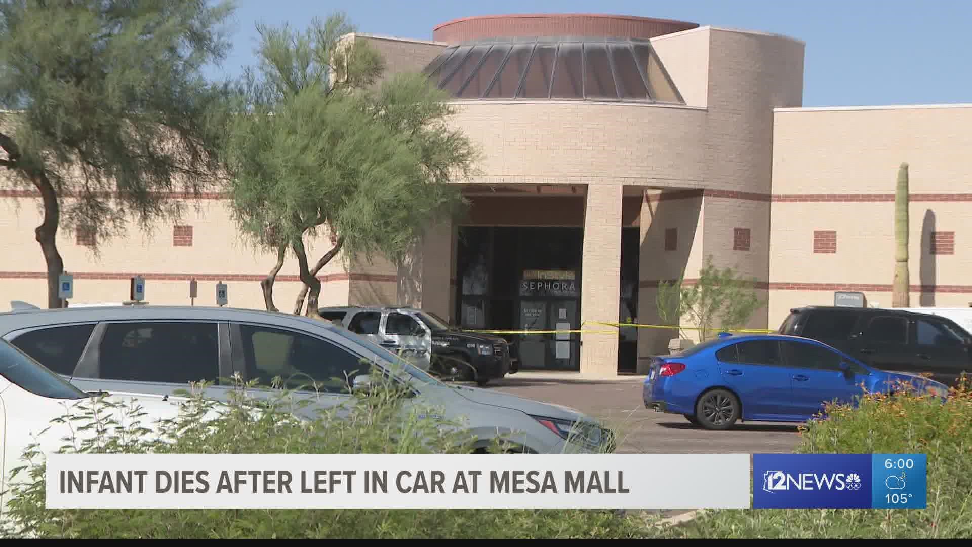 Police say the baby boy was inside the car for two hours here in the parking lot of Superstition Springs Mall off US 60 and Power Road.