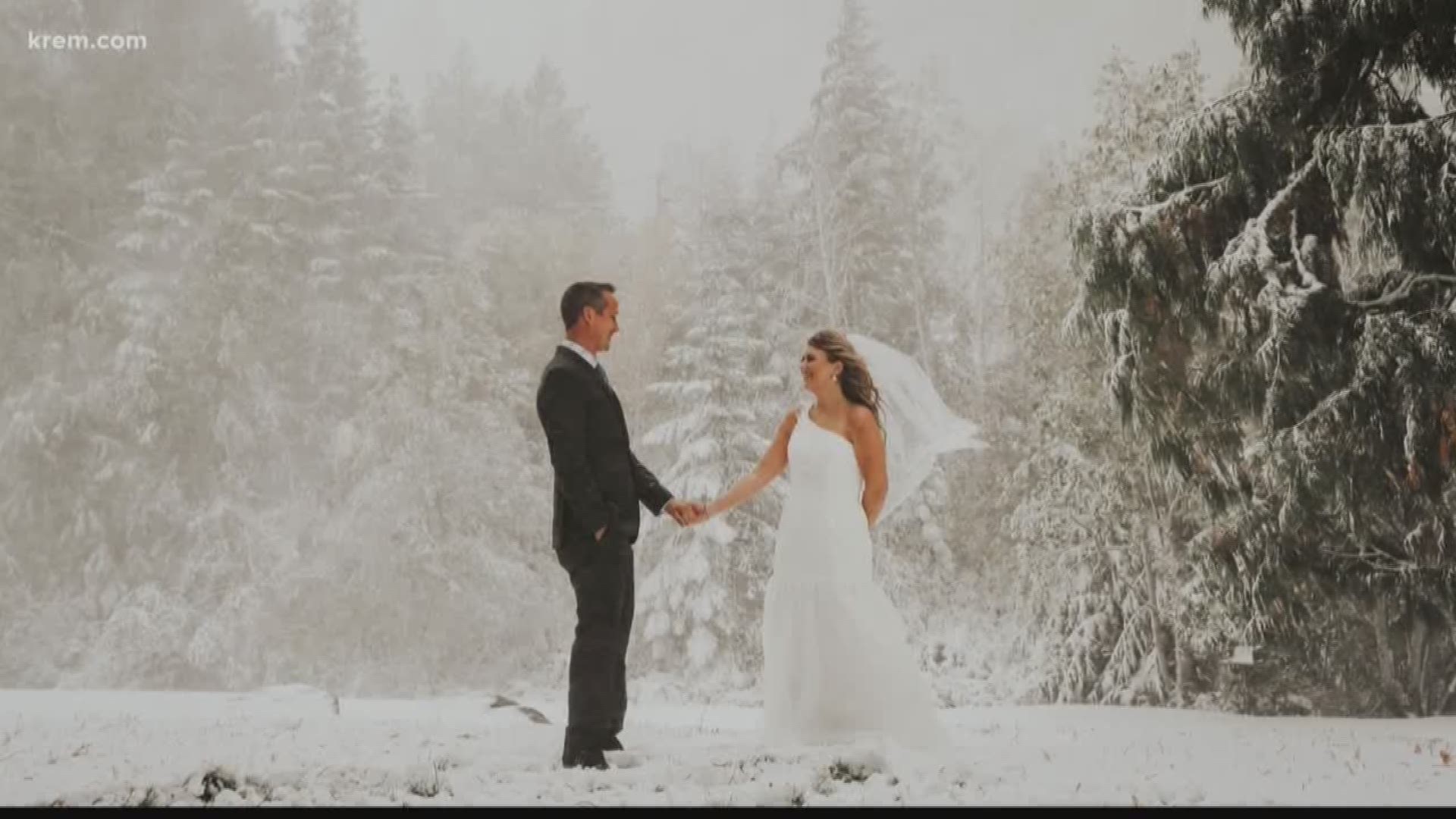 Several couples tied the knot during an unusual September snowstorm in the Inland Northwest. One couple even said they wanted snow on their wedding day!