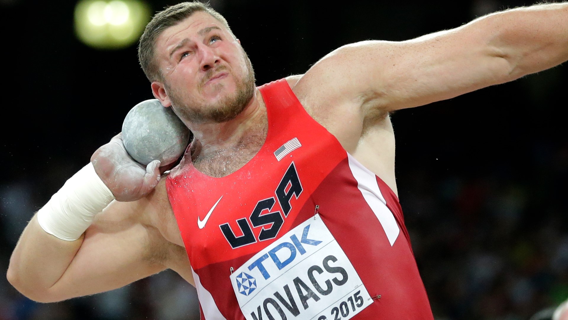 Kovacs throws the shot put and is coached by his wife Emma Coburn, who is also a track and field athlete