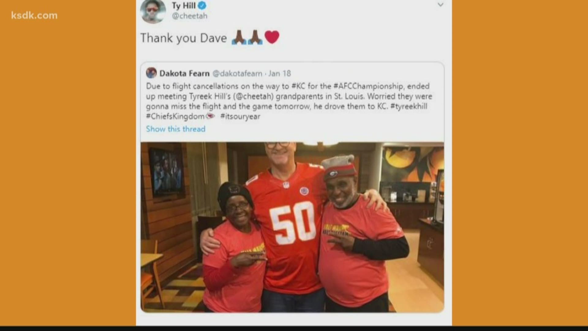 Chiefs Fan Drives Tyreek Hills Grandparents To Kansas City Wkyccom