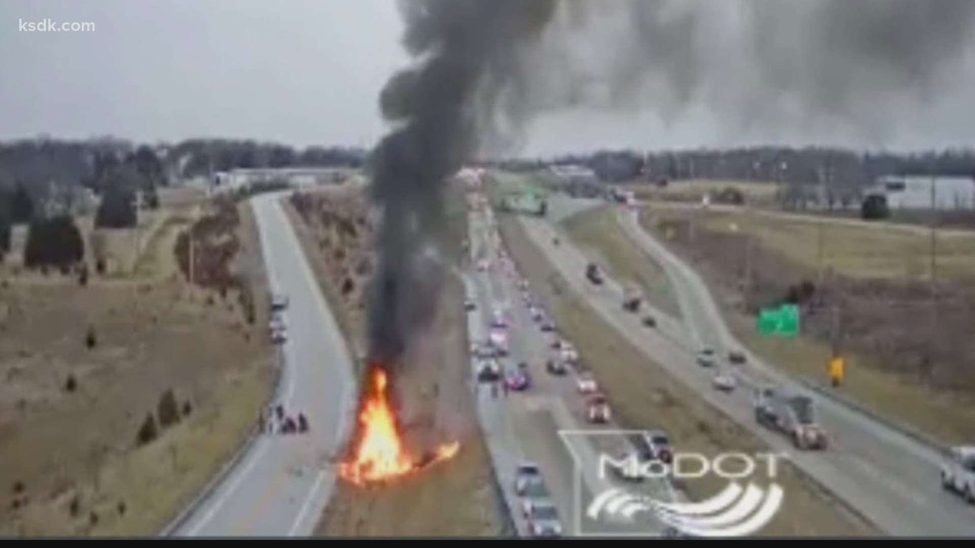 Vehicle crashes, catches on fire on I-64 in St. Charles County | wkyc.com