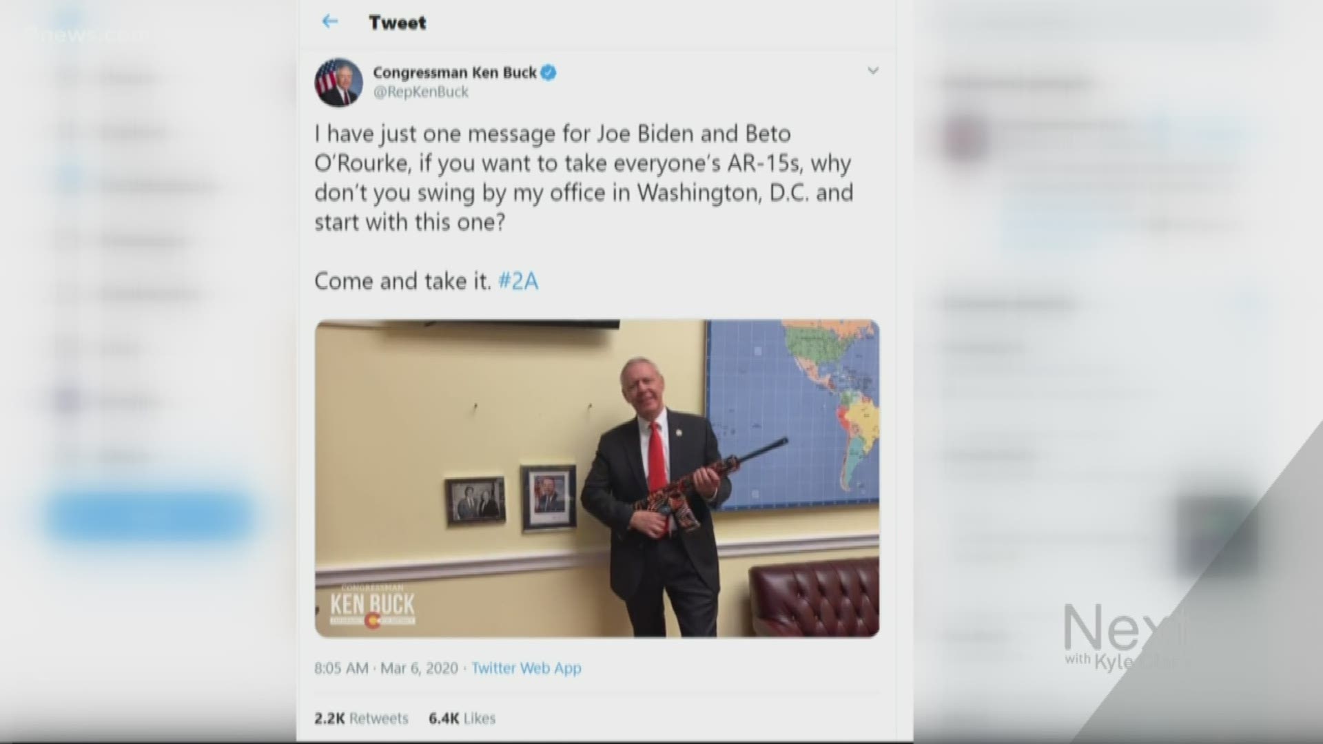 Congressman Ken Buck, head of the Colorado GOP,  waved a dummy gun around on video, challenging Democrats Joe Biden and Beto O'Rourke to take it from his hands.