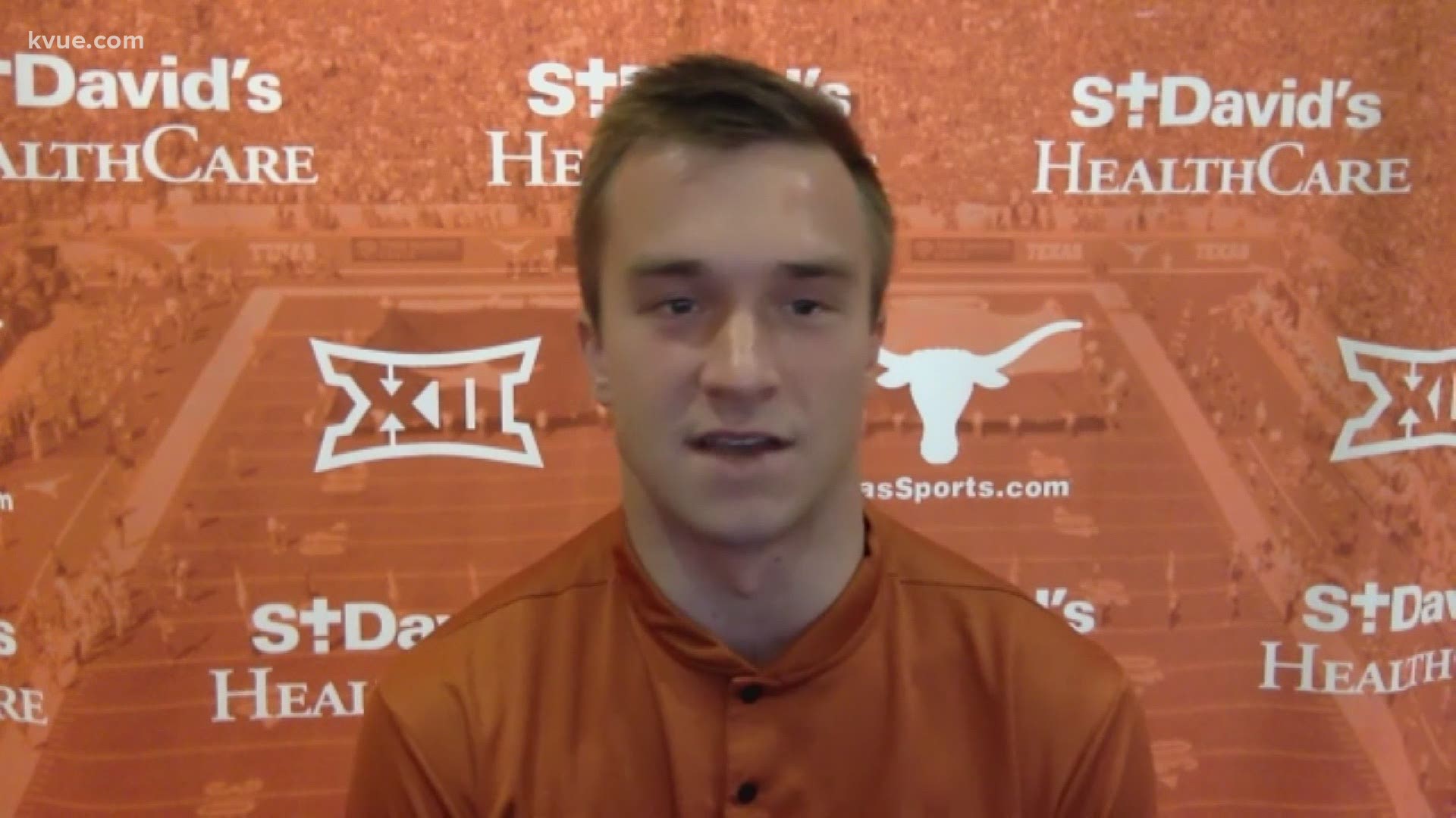 Texas Longhorns quarterback Sam Ehlinger was one of just a few players who stayed on the field to sing "The Eyes of Texas" after UT's loss to OU.