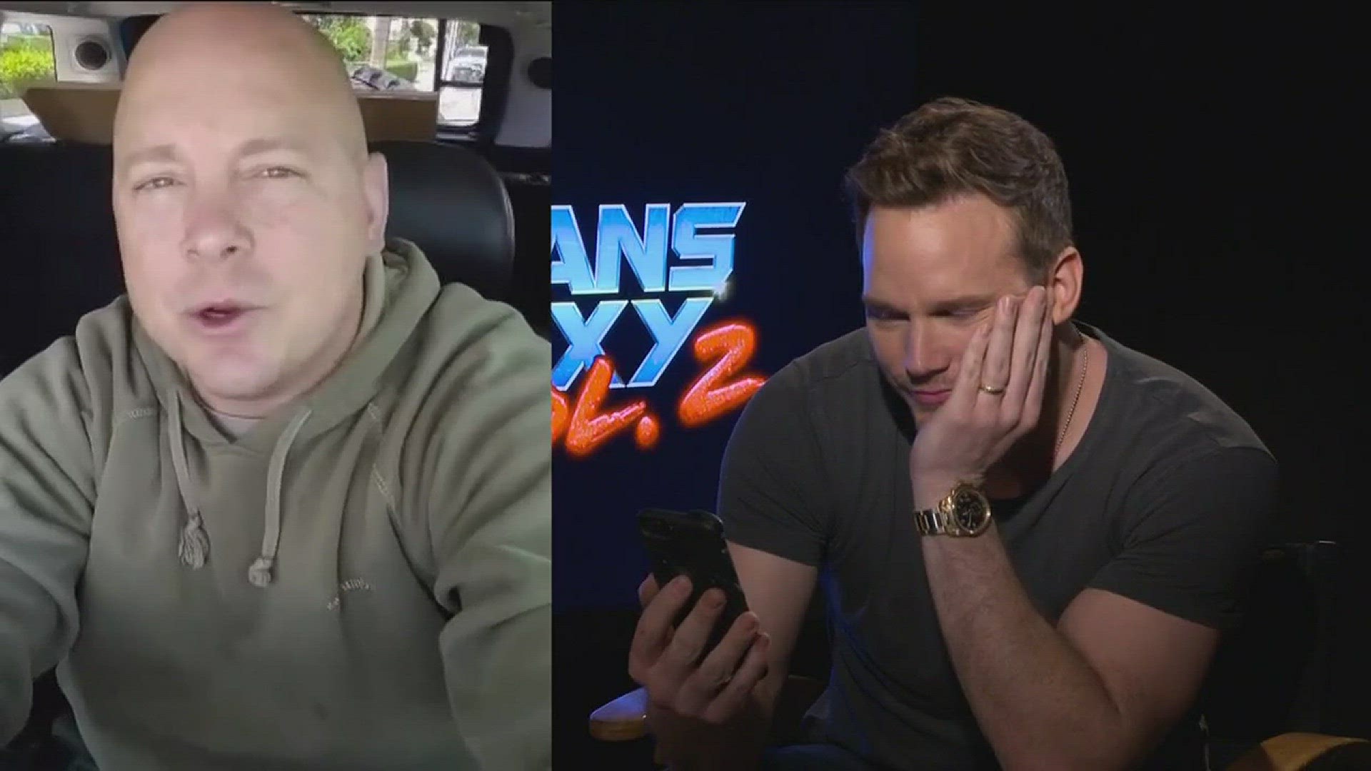 Mark S. Allen surprised Chris Pratt with a video question from his brother. (Travel and accommodation costs paid by Walt Disney Studios Motion Pictures)