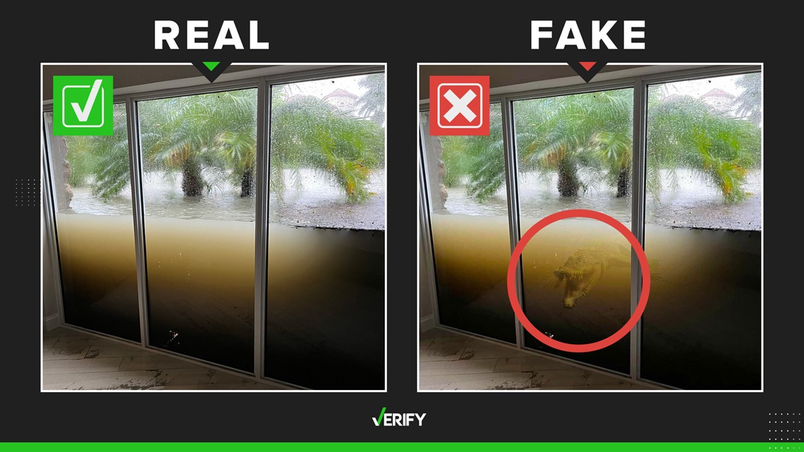 Photo showing windows holding back a wall of water during Hurricane Ian is real but there are some fake ones of it