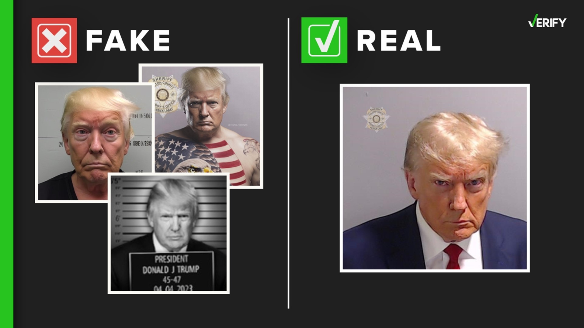 Donald Trump was booked into the Fulton County Jail on Aug. 24 and had his mug shot taken. Here’s the real photo compared with fakes circulating online.