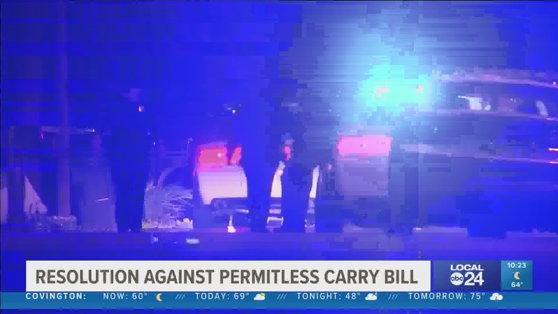 The Memphis City Council unanimously passed a resolution opposing the open carry gun bill.