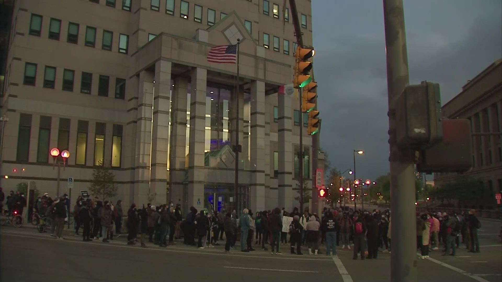 Around 9:30 p.m., a group of about 200 to 250 people marched down Marconi Boulevard past the Ohio Supreme Court.