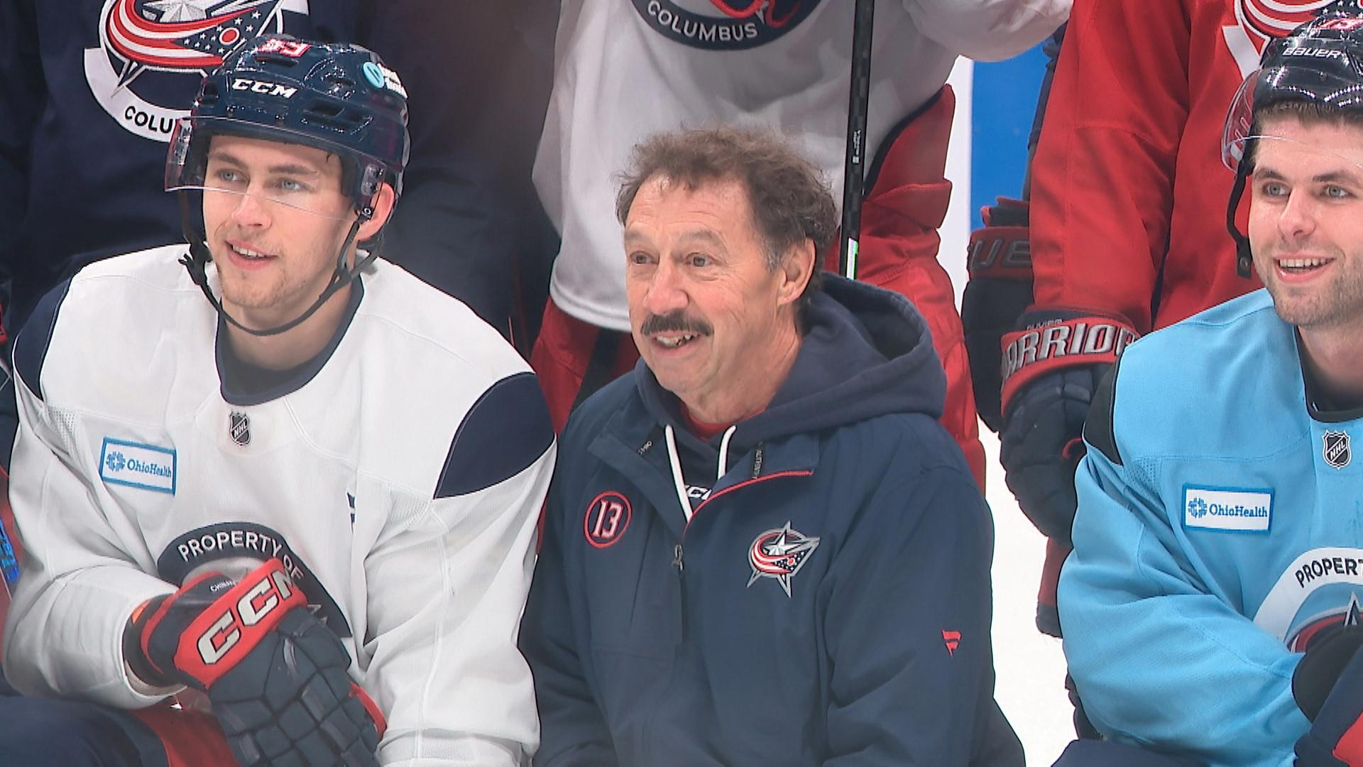 Guy Gaudreau, the father of Johnny and Matthew Gaudreau, joined the Columbus Blue Jackets in their practice on Monday.