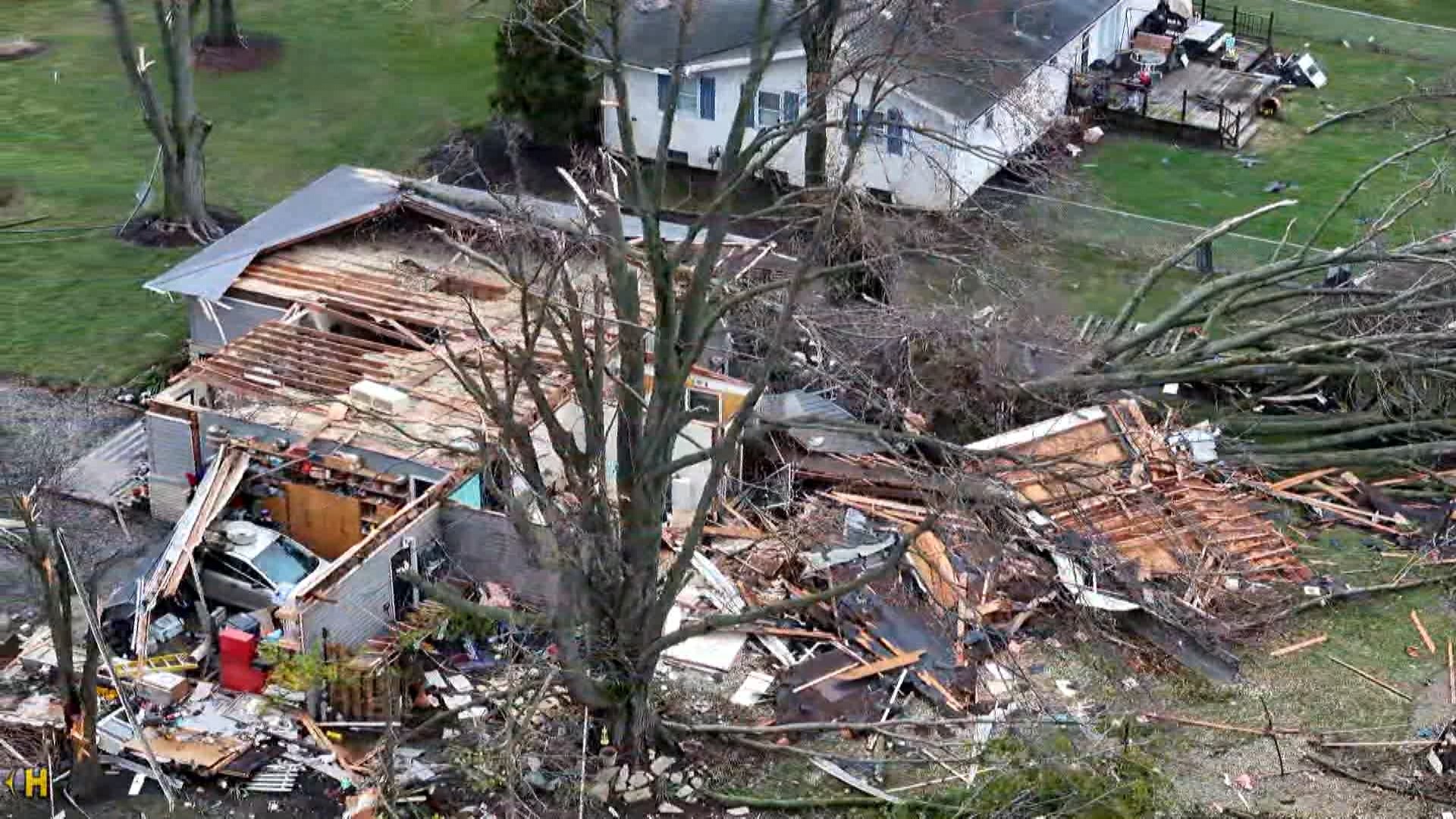 This is a bird's-eye view of the damage a house in Hilliard sustained from the overnight storms.