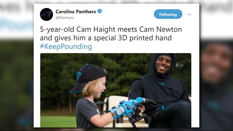 5-year-old fan gives Cam Newton a 3D printed hand so they could match