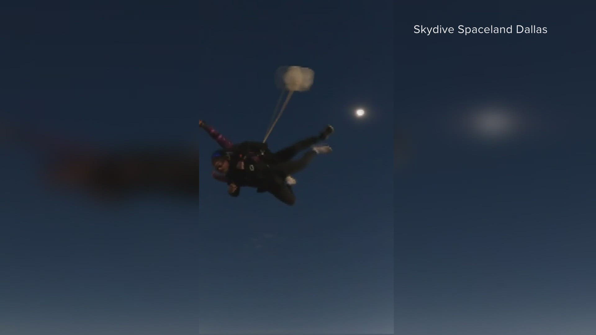 The planets and stars aligned perfectly for these skydivers, who dropped from a plane during the total solar eclipse on Monday afternoon.