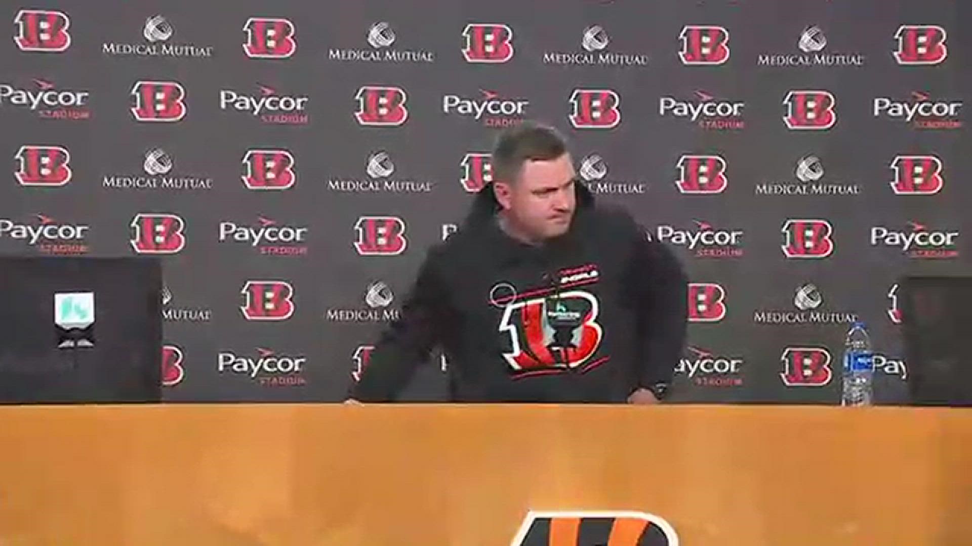 Bengals head coach Zac Taylor discusses game against the Bills when Damar Hamlin collapsed.