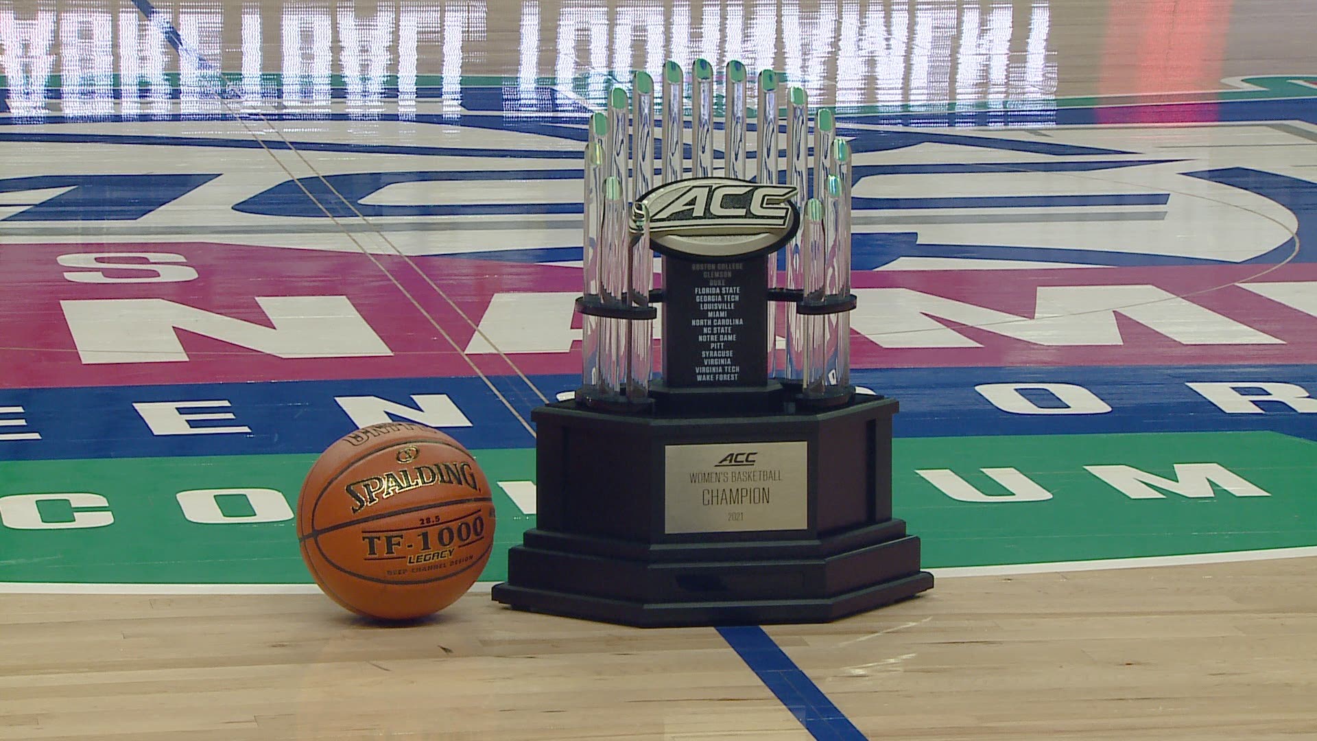 Here's a look at the Women's 2021 ACC Tournament trophy. The tournament runs March 3-7 at the Greensboro Coliseum in North Carolina.