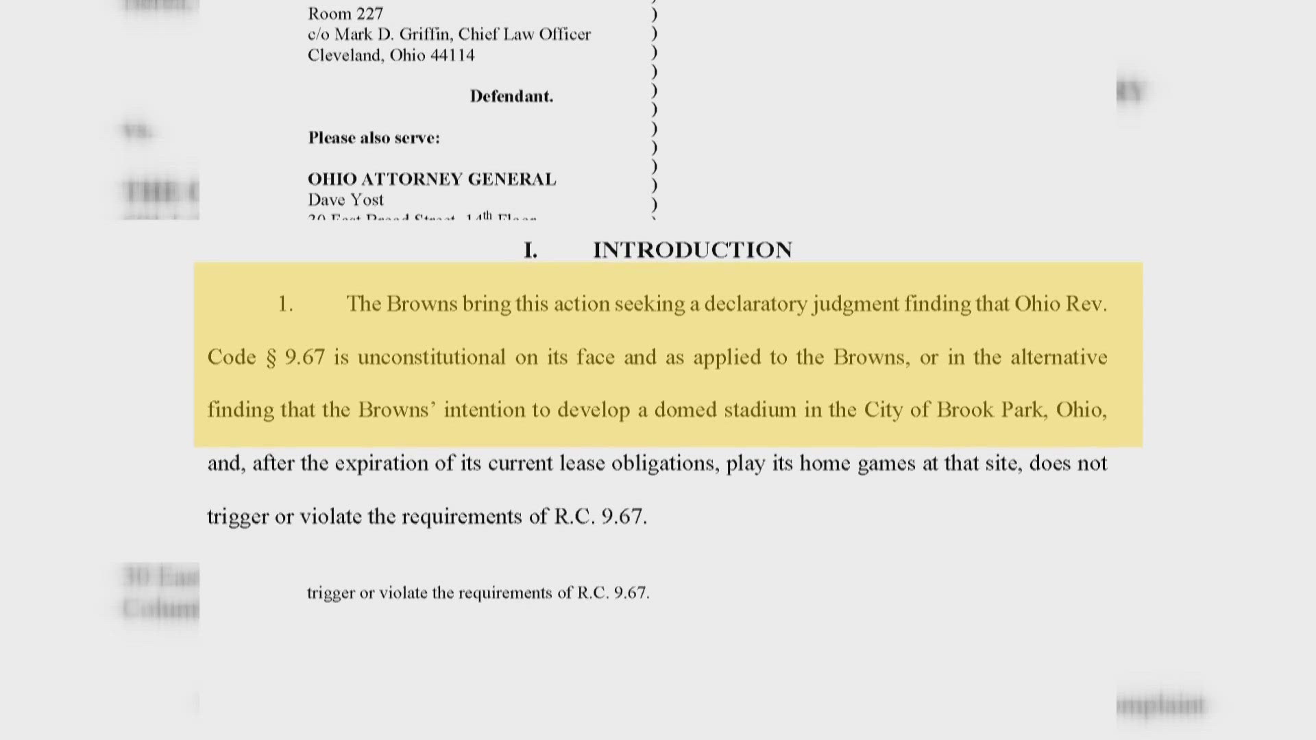 Yost says per the Modell Law, before the Browns can 'cut and run' to Brook Park, they must comply with 'certain statutory requirements.'