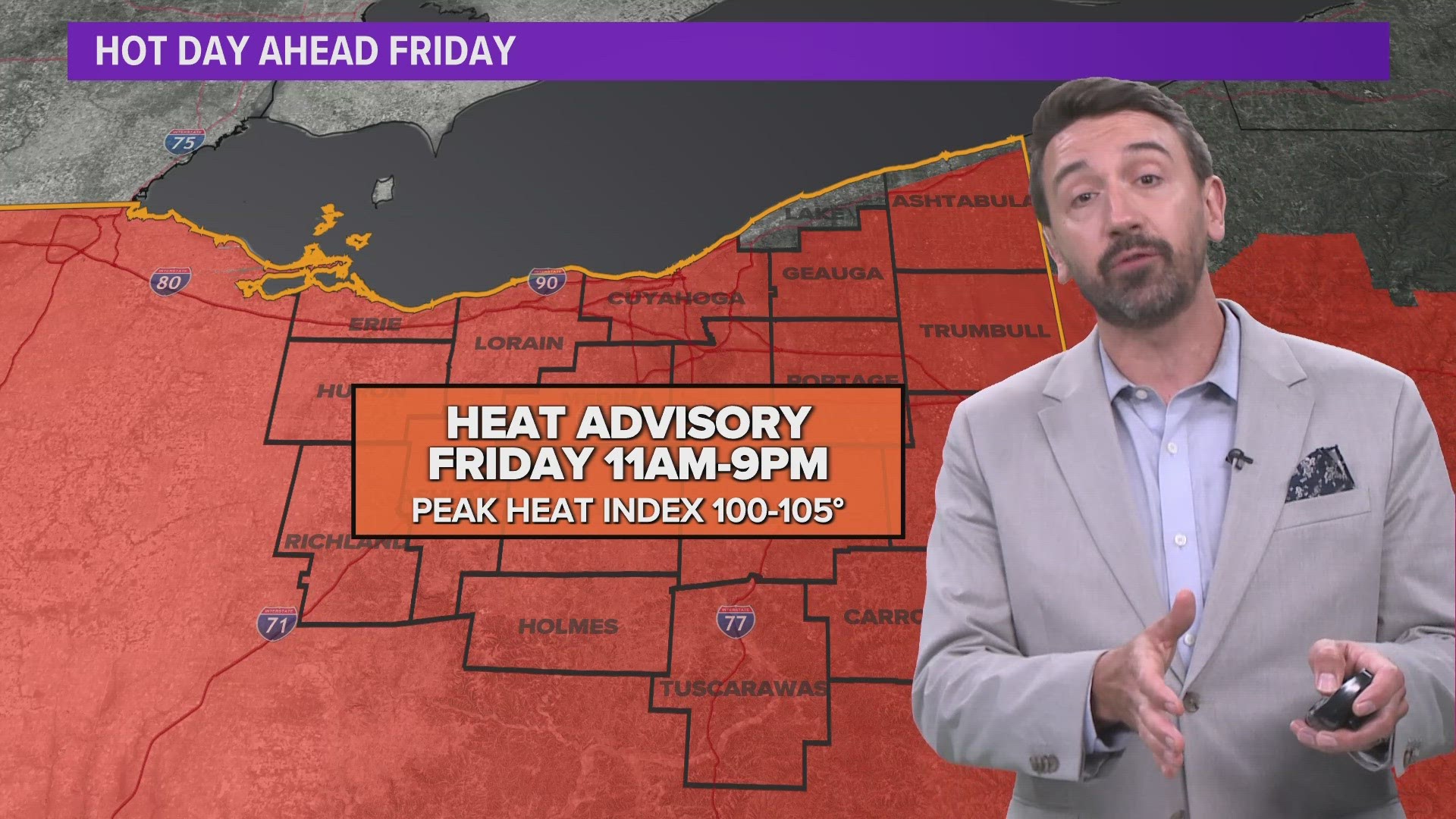 The heat advisory is in effect from 11 a.m.-9 p.m. on Friday.