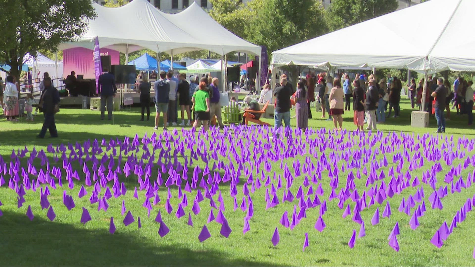 The event turned the square purple on International Overdose Awareness Day.