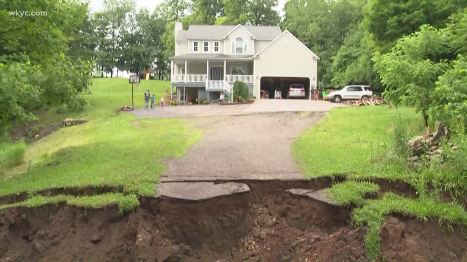 June 19, 2019: The images are unbelievable. Where their driveway once connected to Nimisila Road, a family’s property in Green now sits a small crater. That’s because a portion of the driveway crumbled and washed away amid the recent heavy rains and flash flood conditions that hit Northeast Ohio.