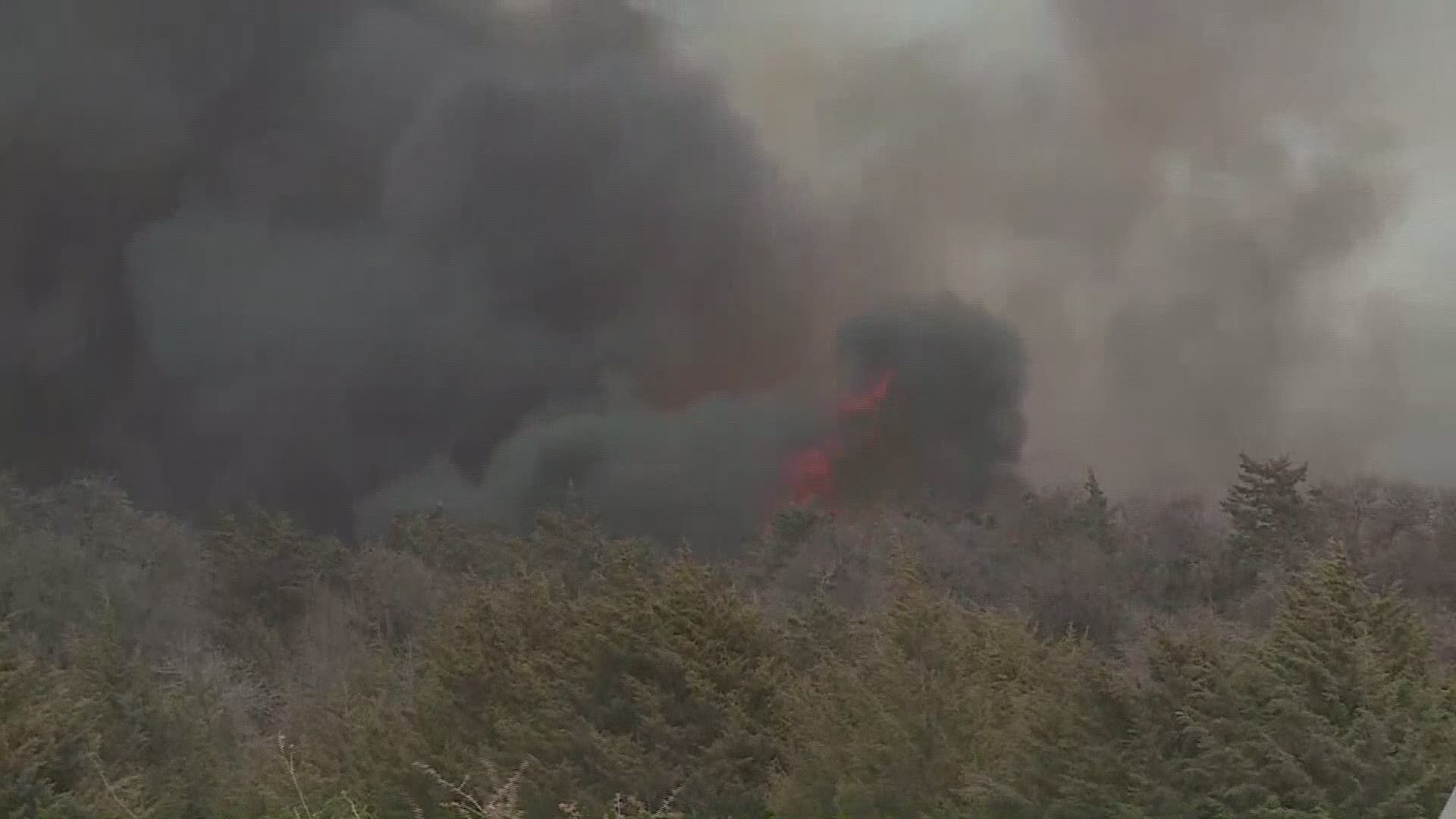 Multiple large fires are burning across Western Oklahoma, forcing evacuations in Dewey and surrounding counties. Video from near Seiling, OK. (Video: KFOR)