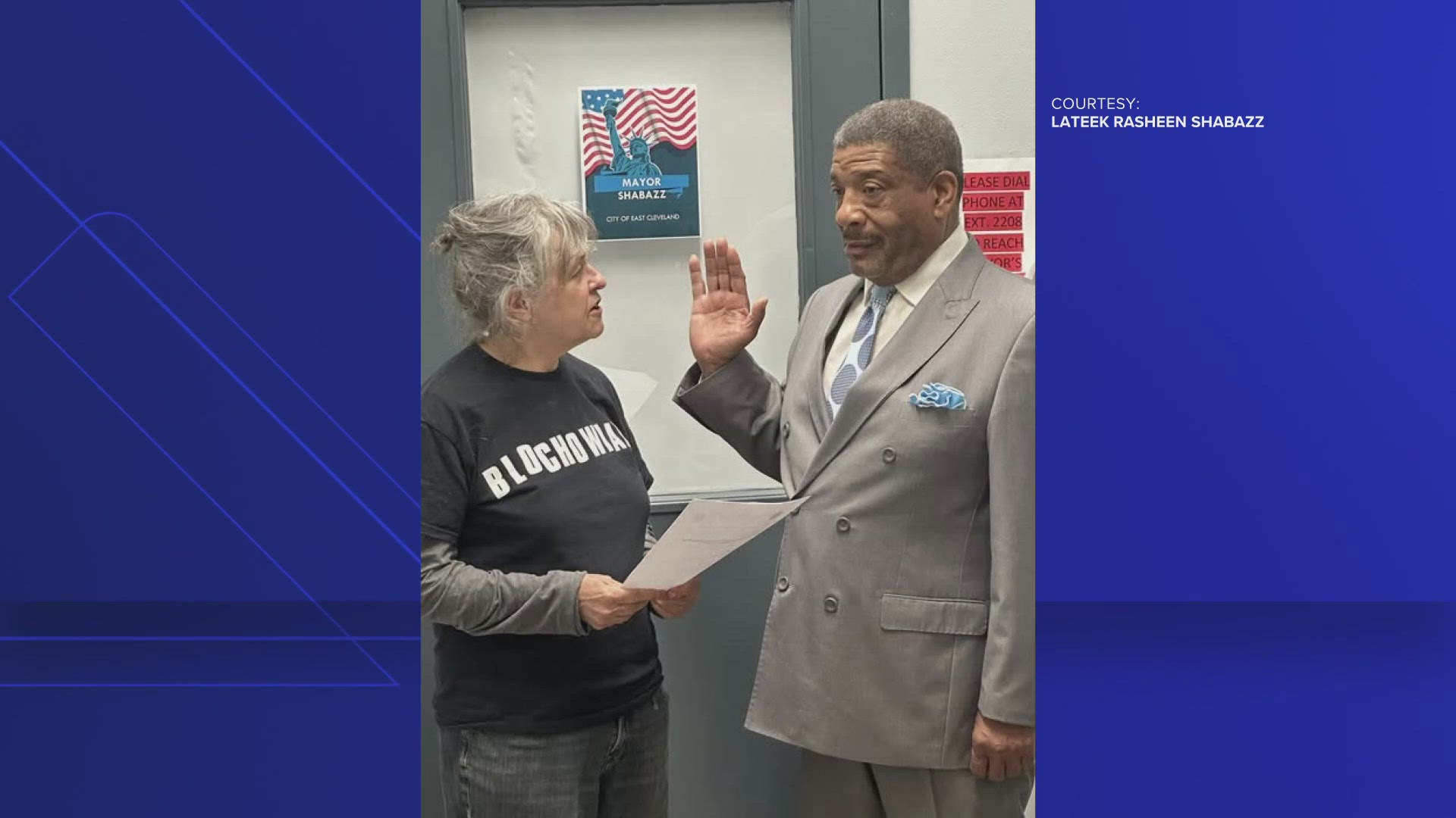City Council President Lateek Shabazz was sworn in as mayor on Sunday, but East Cleveland Interim Mayor Sandra Morgan says the courts must decide who is in charge.