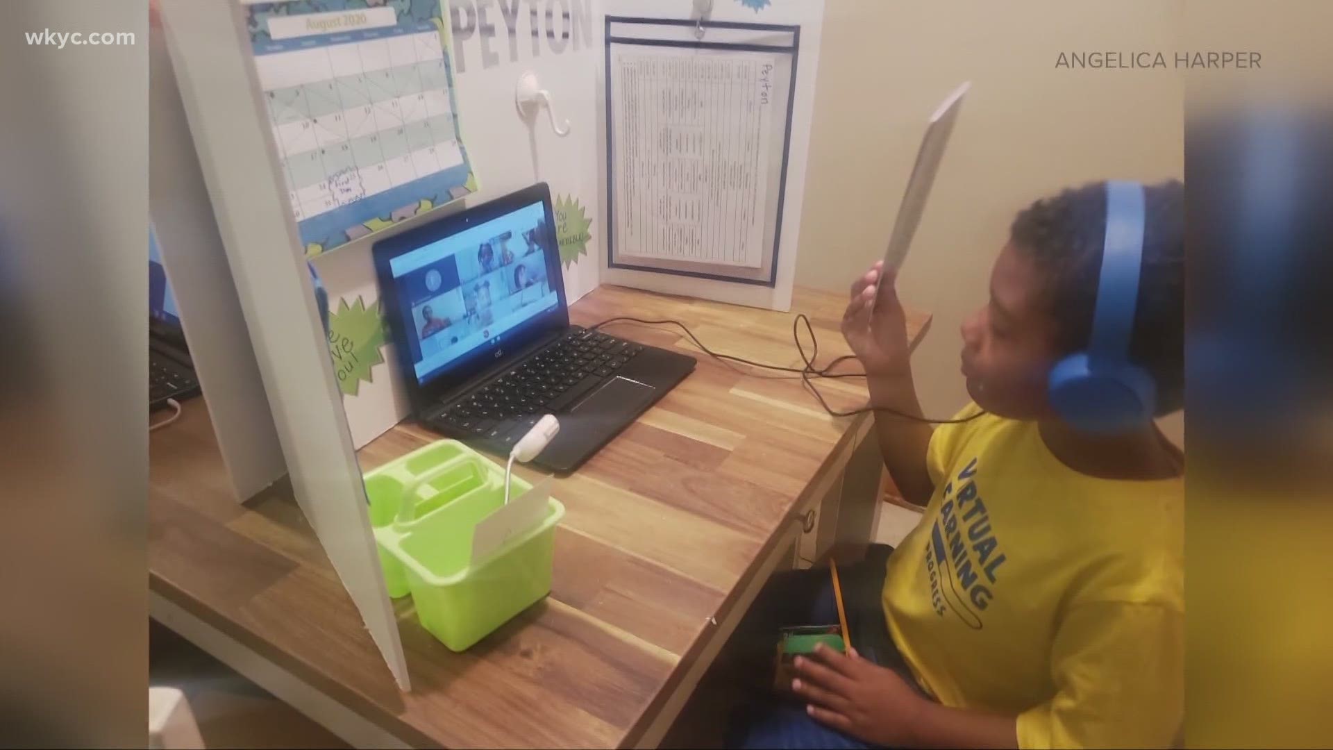 Sept. 17, 2020: Angelica Harper created dividers so her first grade twins could have individual work spaces. It was a solution to help them with distance learning.