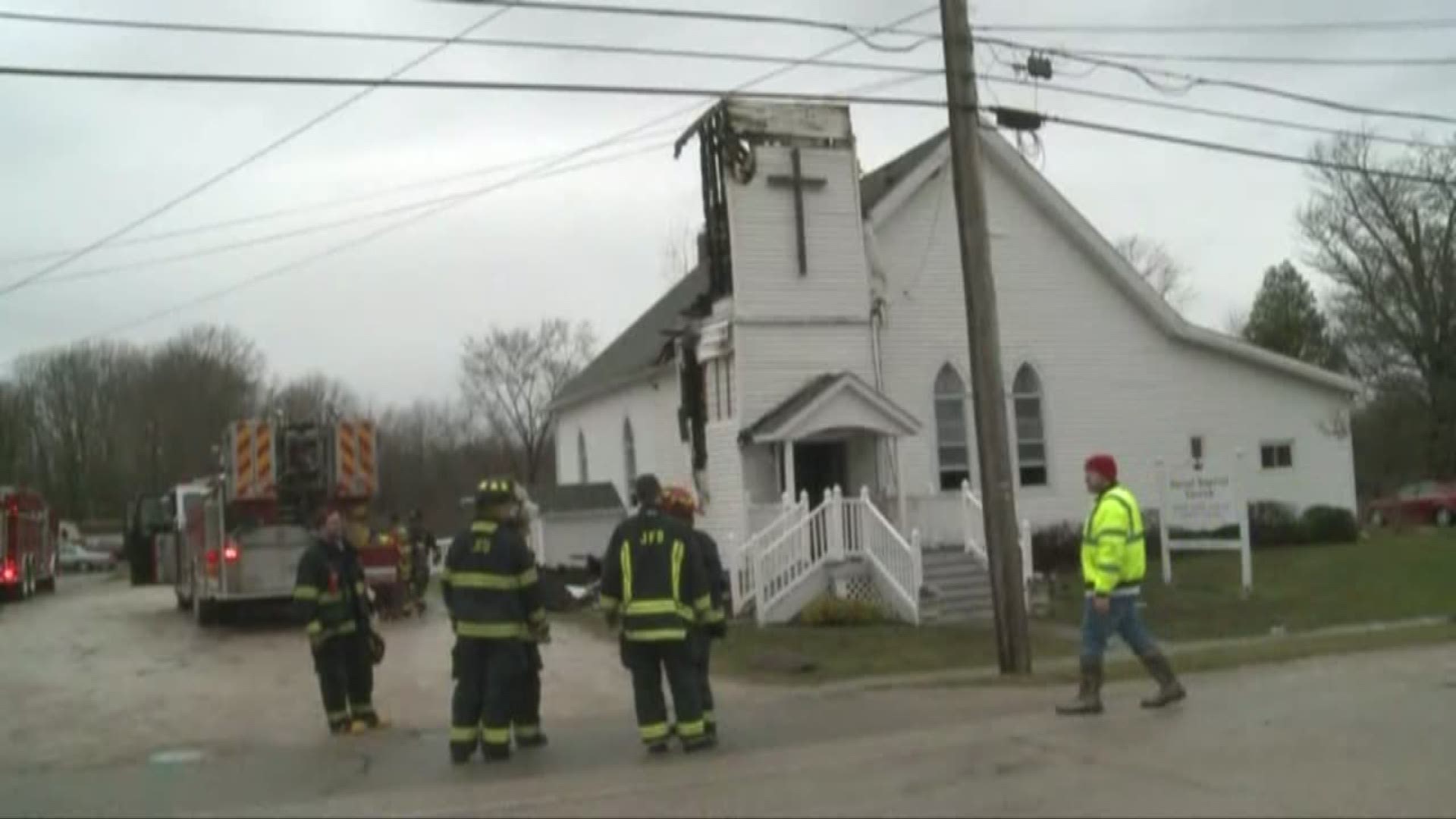March 1, 2017: An Ashtabula County church caught fire after it was struck by lightning during the overnight storms Wednesday.