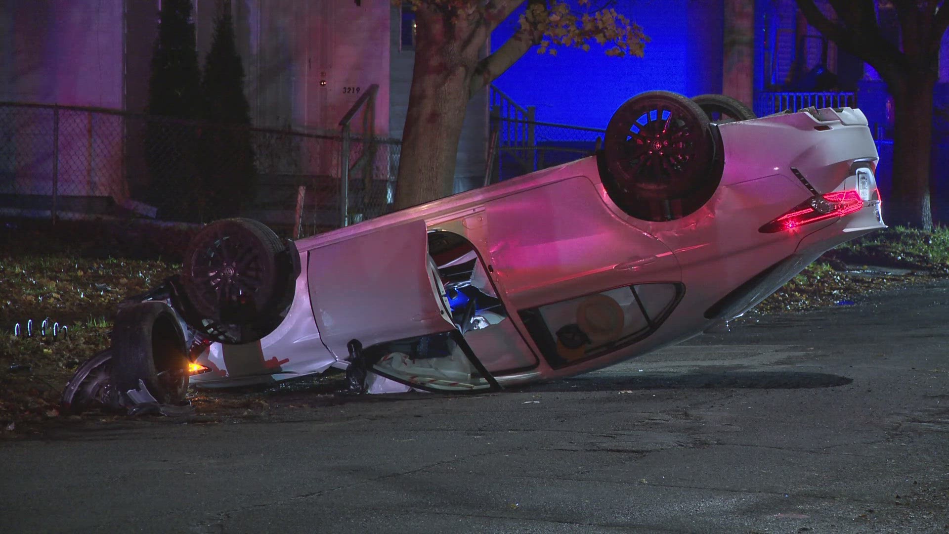 One person was taken to the hospital after an overnight crash in Cleveland. It happened in the 3200 block of West 61st Street as the driver struck a pole.